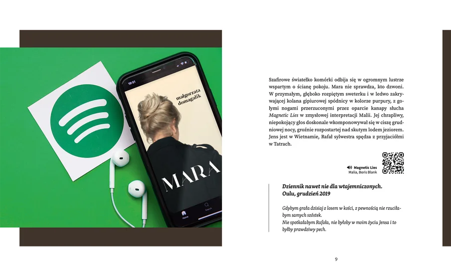 Strona książki z kodem QR do utworu w Spotify
